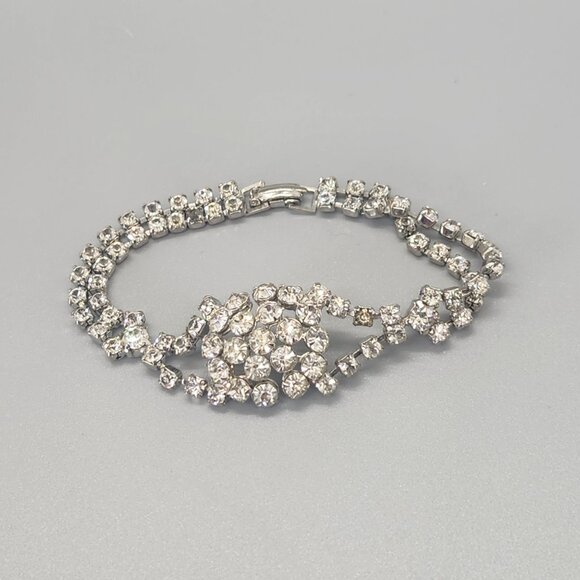 Faceted Rhinestone Set Necklace Bracelet Convertible Earrings VTG Estate Jewelry - Picture 10 of 14